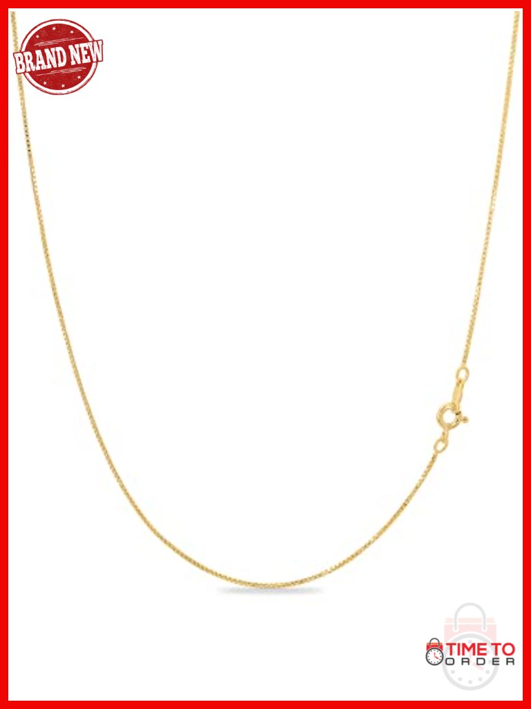 18k Gold Plated 925 Sterling Silver Box Chain Necklace, Thin & Sturdy Italian